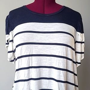 Navy & White Stripe Tulup Sleeve Top- LLR Olive
